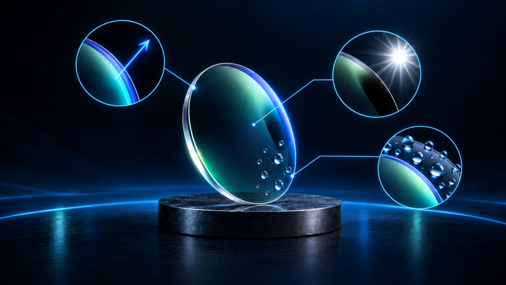 Lente futurista con infografías luminosas